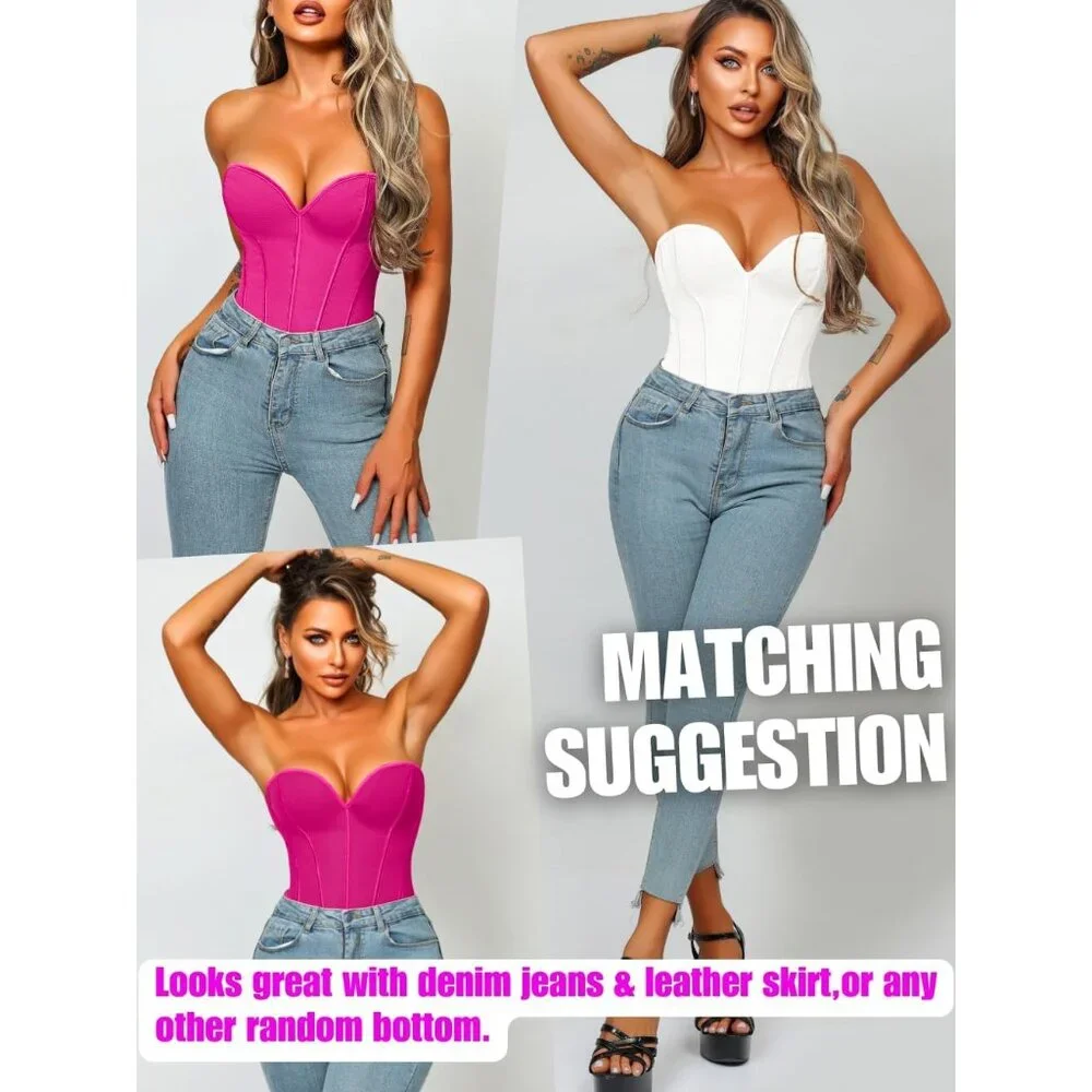 Heart Corset Top Women Strapless Crop Rave Club Night Out Party - Picture 5 of 7